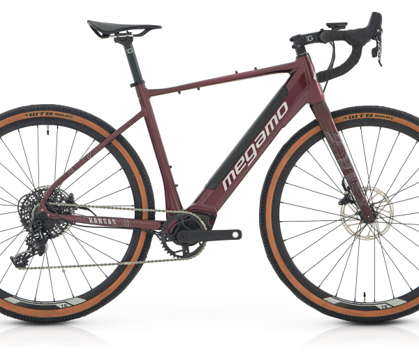 Bicicletta Megamo Kansas 24 Gravel rossa con pneumatici WTB Riddler e trasmissione Sram