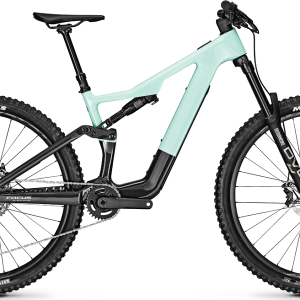 Bicicletta da mountain bike Focus con telaio in carbonio, sospensioni anteriori e posteriori, pneumatici Maxxis e trasmissione Shimano